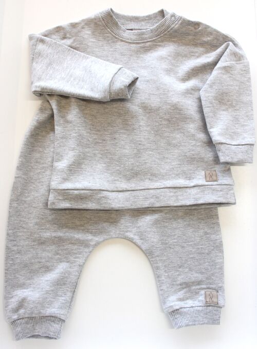 Bamboo french terry SET BABY TROUSERS WITH LONG SLEEVE SHIRT GREY