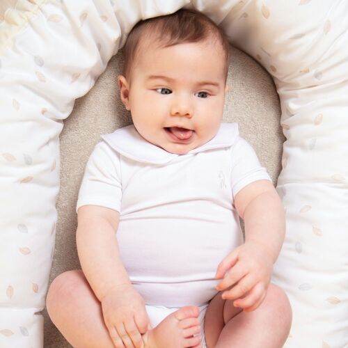 Jersey Bamboo SHORT SLEEVE BODYSUIT WITH COLLAR  WHITE