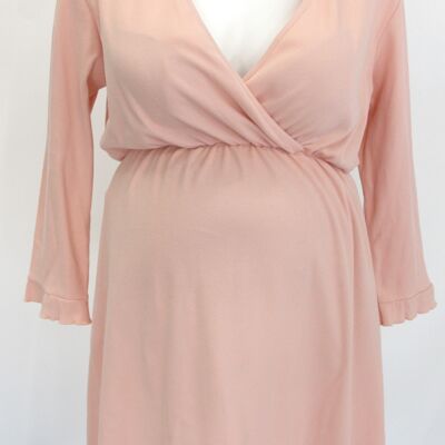 Ribbed organic cotton MATERNITY SLEEP DRESS - PINK