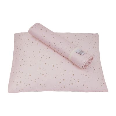 Sheet set for bed (top sheet + pillowcase) - PINK HEARTS