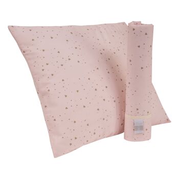 Parure de draps pour berceau (drap de dessus + taie d'oreiller) - COEURS ROSE