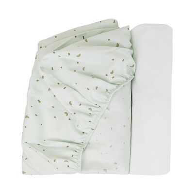 Couverture de feuille 2 pièces. pour matelas pour berceau (coton bio + jersey de bambou) - GREEN TEA RAINBOW