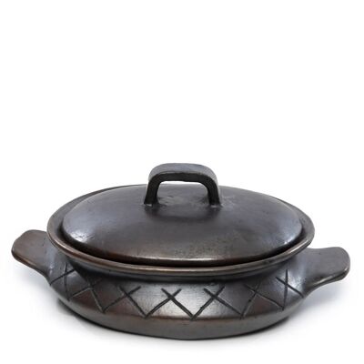 The Burned Oval Pot mit Muster und Seitengriffen – Schwarz