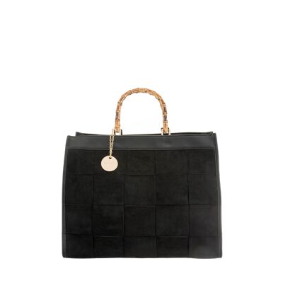 big suede woven bag black