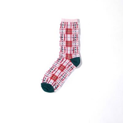 Tartan Sheer Socks - Pink & Peach