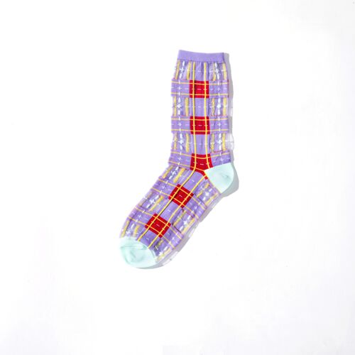 Tartan Sheer Socks - Purple & Red