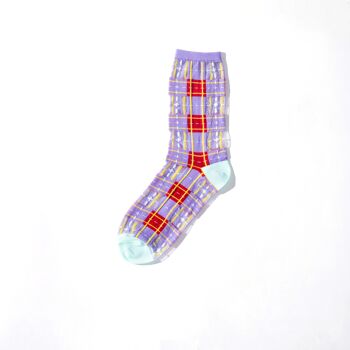 Chaussettes Transparentes Tartan - Violet & Rouge 1