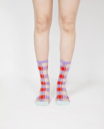 Chaussettes Transparentes Tartan - Violet & Rouge 3