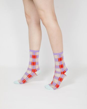 Chaussettes Transparentes Tartan - Violet & Rouge 2