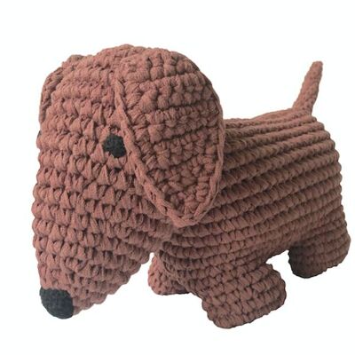durable big dog dachshund Jackie made of cotton - brown - hand crocheted in Nepal - crochet big dog dachshund