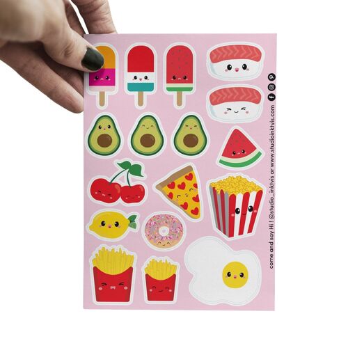 Sticker sheet Sushi fruit and fast food