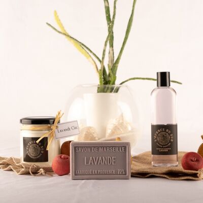Awakening of the senses box with Lavender - 3 soap and candle products