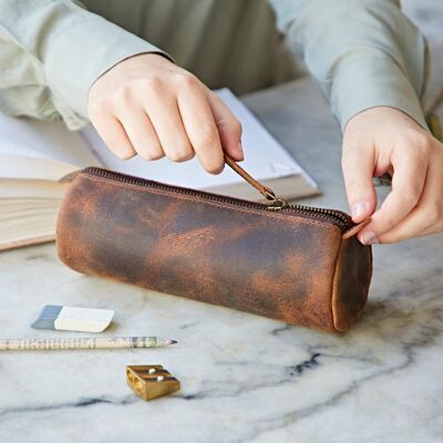 Buffalo Leather Round Pencil Case