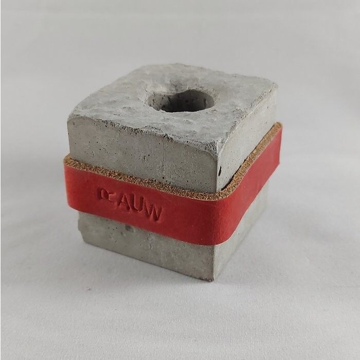 Portavelas Cemento Industrial Diseño Concreto Crudo - Rojo