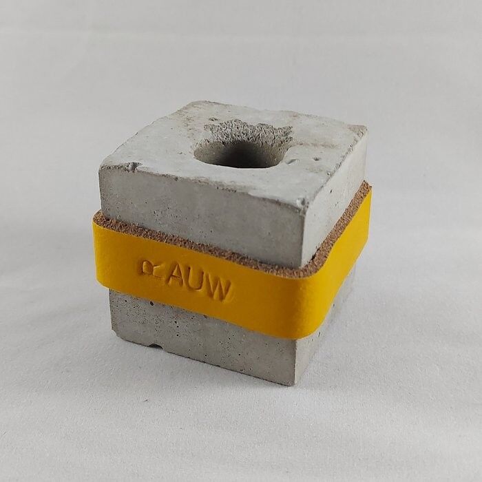 Portavelas Cemento Industrial Diseño Concreto Crudo - Amarillo