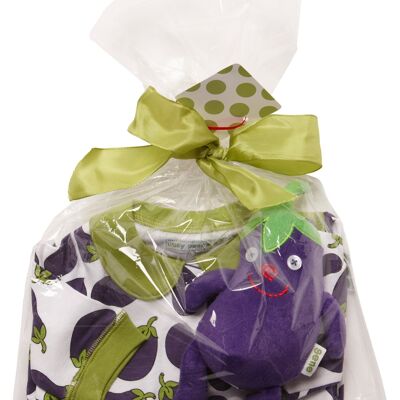 Aubergine Print All In One & Gene Aubergine Soft Toy - 12-18-mths