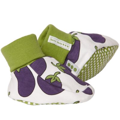 Pure cotton Booties – Aubergine Print - 6-12-months