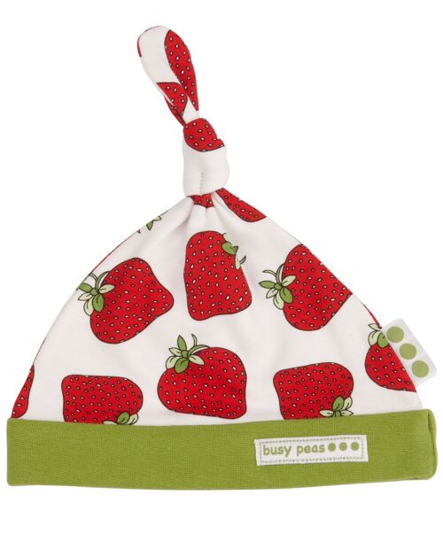Pure Cotton Strawberry Print Knotted Hat - 6-12-months