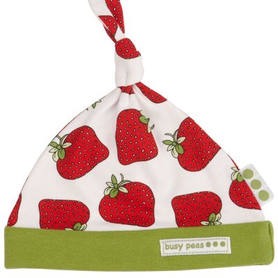 Pure Cotton Strawberry Print Knotted Hat - 6-12-months