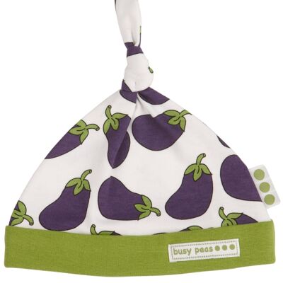 Pure Cotton Aubergine Print Knotted Hat - 6-12-months