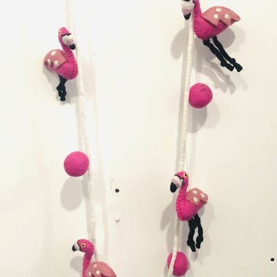 Flamingo and Felt Pom Pom Garland