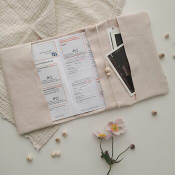 Protège passeport maternité tissu lin rose nude - branche enseigne bois (+5,90€) 2