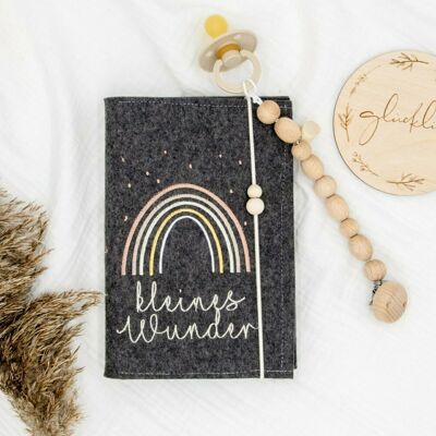 Funda para pasaporte de maternidad Fieltro de lana beige arcoíris