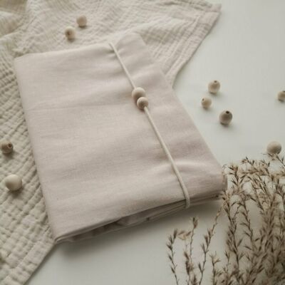 Maternity passport cover blush linen fabric - natural wooden bead round