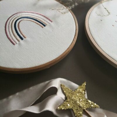 Rainbow embroidery hoop - Rainbow with dots around it