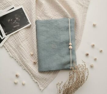 Protège passeport maternité Tissu lin Altmint - perle en bois naturel, ronde 1