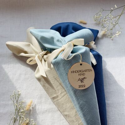 Mochila escolar mini de tela de lino de 40 cm (bolsa para hermanos / bolsa para jardín de infantes)