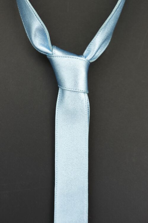 Leder-Krawatte metallic-blau