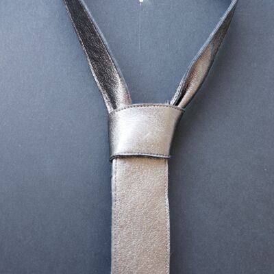 Corbata de cuero metalizado antracita