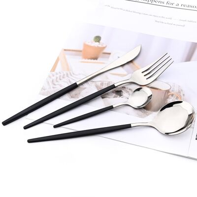 KYOTO Cutlery set 24 pcs polished silver/black
