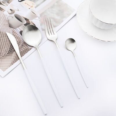 MAYA Cutlery set 16 pcs matte silver/white