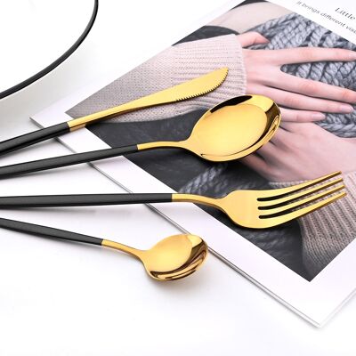 KYOTO Cutlery set 24 pcs polished gold/black