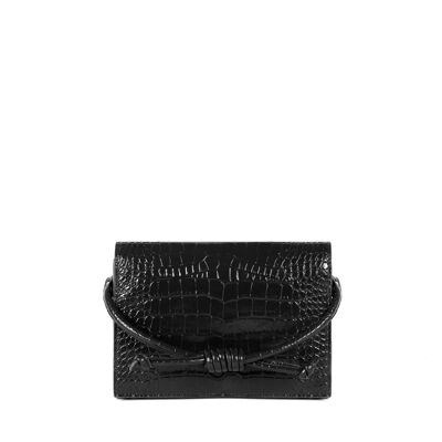 Midi Chelsea Black Clutch Bag, Embossed
