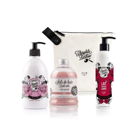 Gift kit Rose 3 body treatments - Rosetta body milk, Lychee Rose Soap and Rose scented bath salts