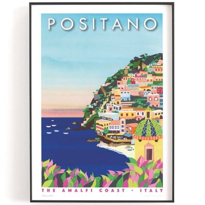 POSITANO PRINT A5 or A4. Italy travel poster | Amalfi coast print | Positano travel poster | sunset | Italy print | Italy poster | beach - A4 (£20.00 - £25.00) - Personalised text (£15.00 - £25.00)