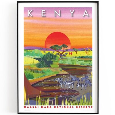 Masai Mara Kenyan art print, safari animals, safari nursery decor, travel gift, wall art, gift for husband, gift for wife, zebra print - A4 (£20.00 - £25.00) - Personalise text (£15.00 - £25.00)