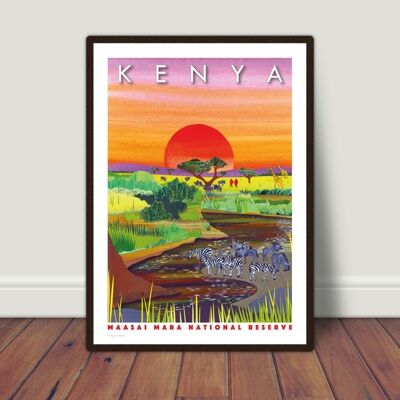 Safari animals Kenyan art print, Masai Mara, safari nursery decor, travel gift, wall art, gift for husband, gift for wife, zebra print - No personalisation (£29.00)