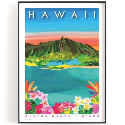 HAWAII, Kualoa Ranch print A3 | Printed on textured paper with a thin white border. - No personalisation (£29.00)