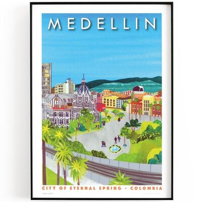 Medellin, Colombia print A4 or A5 | Printed on textured paper with a thin white border. - A4 (£20.00 - £25.00) - Personalise text (£15.00 - £25.00)