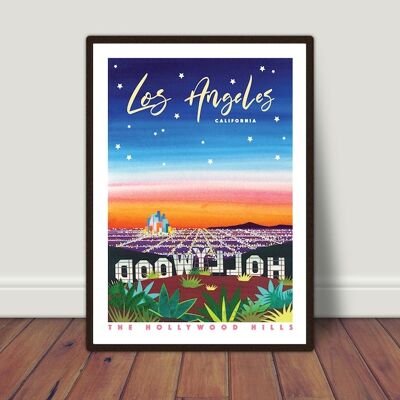 HOLLYWOOD PRINT A5 or A4. Hollywood, Los Angeles. Hollywood print | Hollywood art | Los Angeles travel poster | USA travel poster - A4 (£20.00)
