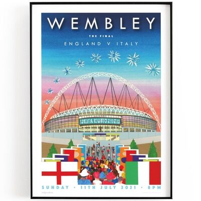 Wembley, Euro 2020 football final, Euro 2021 commemorative print, England, Italy, gift for football fan, gift for men, gift for boyfriend - A3 (£29.00)