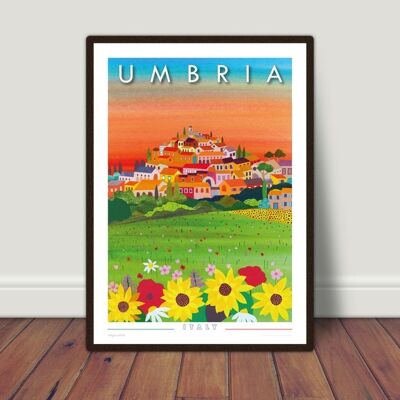 Umbria, Italy wall art. Italian poster print with sunflowers and sunset. Honeymoon gift, gift for women, travel poster - No personalisation (£29.00)