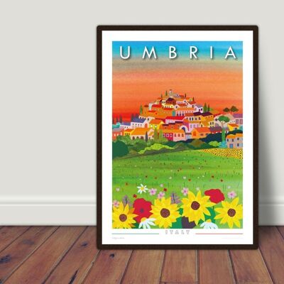 Umbria, Italy wall art. Italian poster print with sunflowers and sunset. Honeymoon gift, gift for women, travel poster - No personalisation (£29.00)