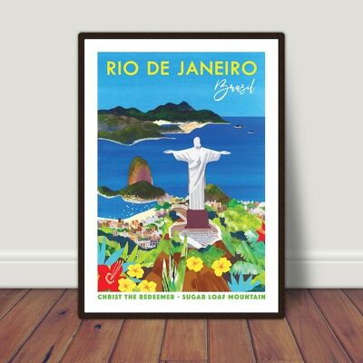 RIO PRINT A5 or A4. Rio De Janeiro, Brazil | Rio print | Brazil art | Rio travel poster | Brazil travel poster | Sugarloaf Mountain - A4 (£20.00)