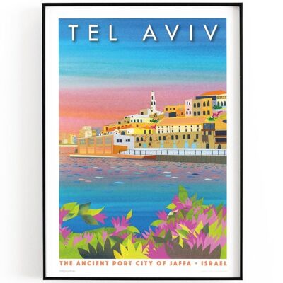 TEL AVIV, Jaffa, Israel print A4 or A5 | Printed on textured paper with a thin white border. The ancient port city with bougainvillea - A4 (£20.00 - £25.00) - Personalise text (£15.00 - £25.00)