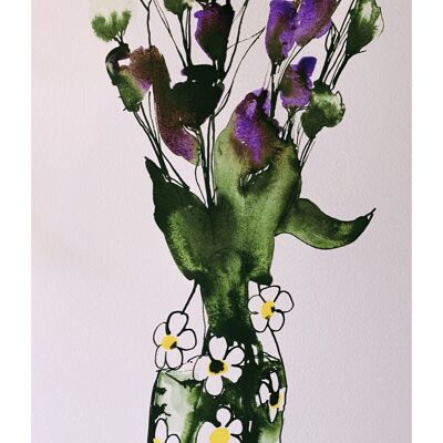 Purple & White Flowers With Daisy Vase Original